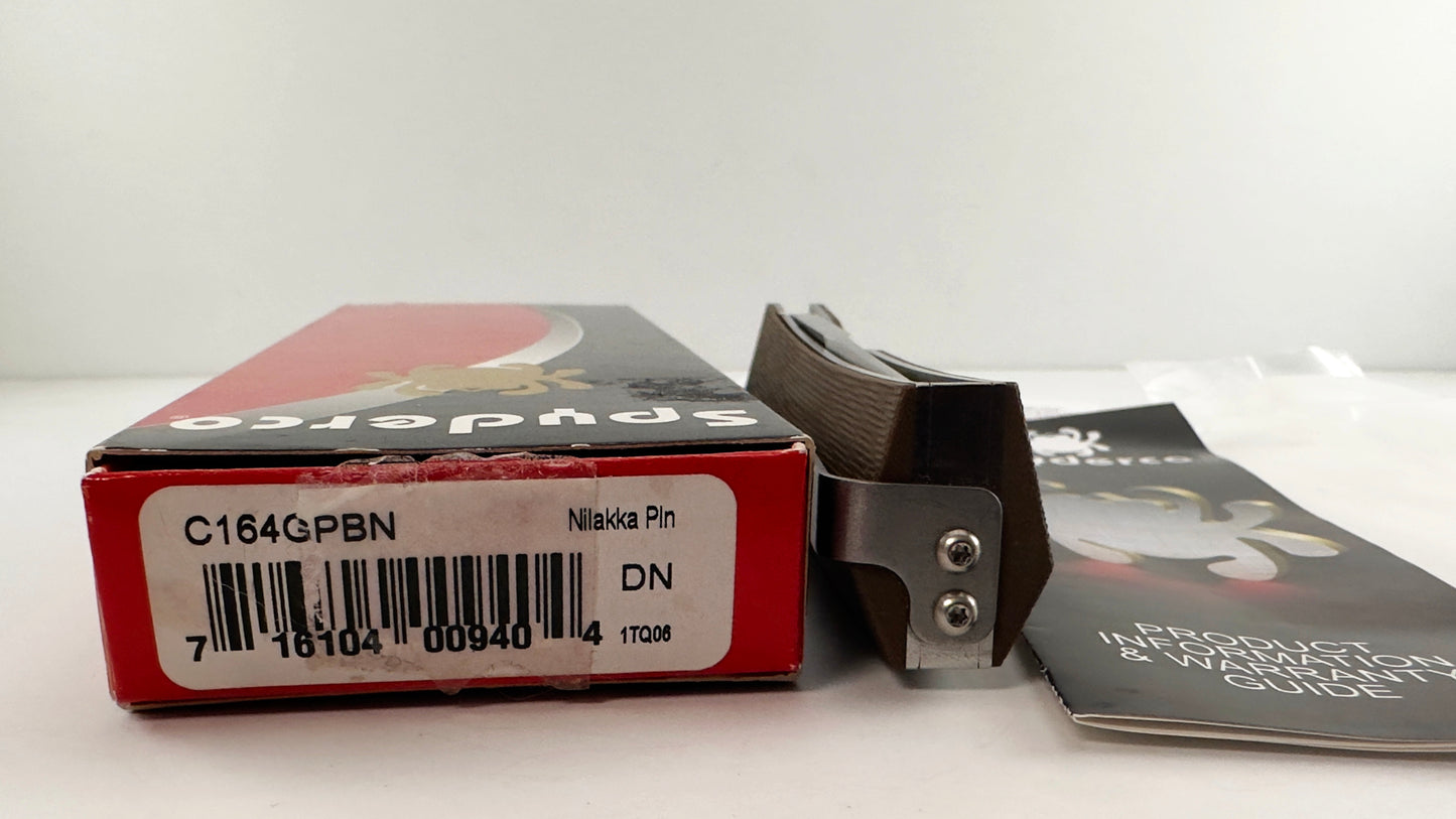 Spyderco Nilakka PRE-OWNED Pekka Tuominin Design C164GPBN Satin S30V Scandi Grind Puukko Blade & Brown G-10 Scales | Made in Taichung, Taiwan