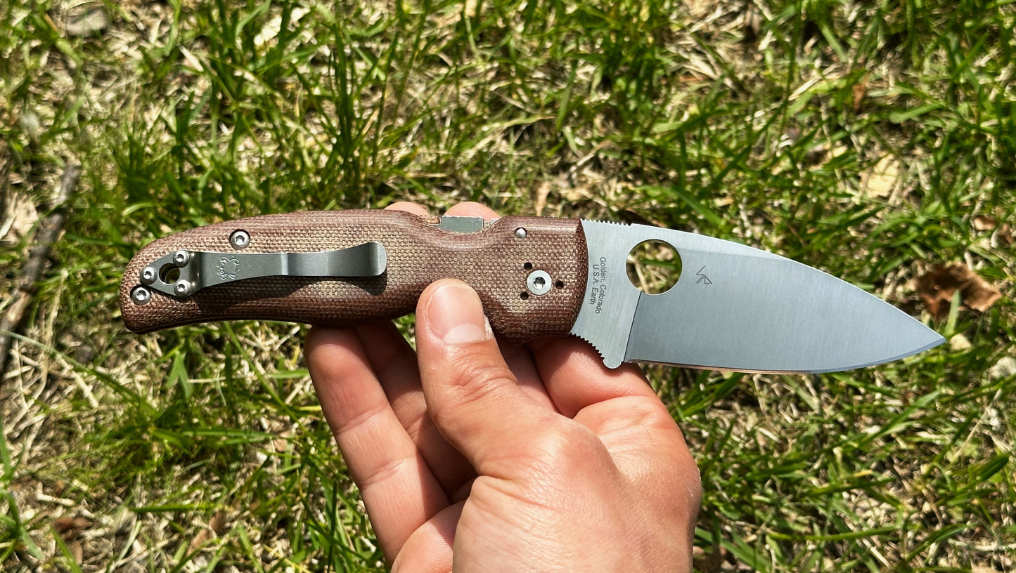 Spyderco Shaman Z-Wear Sprint Run Pre-Owned Good Condition C229MPZW - Satin Zapp Z-Wear PM Leaf Blade & Brown Canvas Micarta Handle | Made in Golden, Colorado U.S.A. Earth