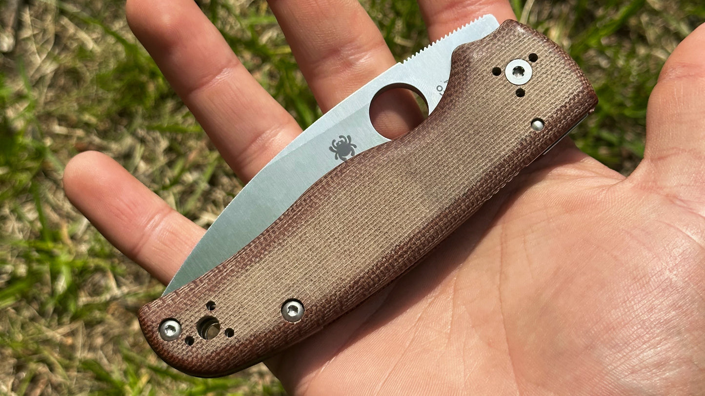 Spyderco Shaman Z-Wear Sprint Run Pre-Owned Good Condition C229MPZW - Satin Zapp Z-Wear PM Leaf Blade & Brown Canvas Micarta Handle | Made in Golden, Colorado U.S.A. Earth