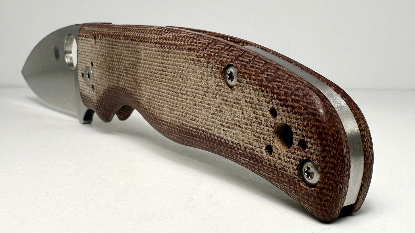 Spyderco Shaman Z-Wear Sprint Run Pre-Owned Good Condition C229MPZW - Satin Zapp Z-Wear PM Leaf Blade & Brown Canvas Micarta Handle | Made in Golden, Colorado U.S.A. Earth