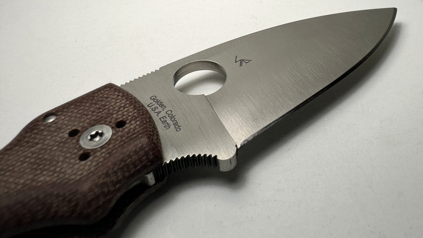 Spyderco Shaman Z-Wear Sprint Run Pre-Owned Good Condition C229MPZW - Satin Zapp Z-Wear PM Leaf Blade & Brown Canvas Micarta Handle | Made in Golden, Colorado U.S.A. Earth