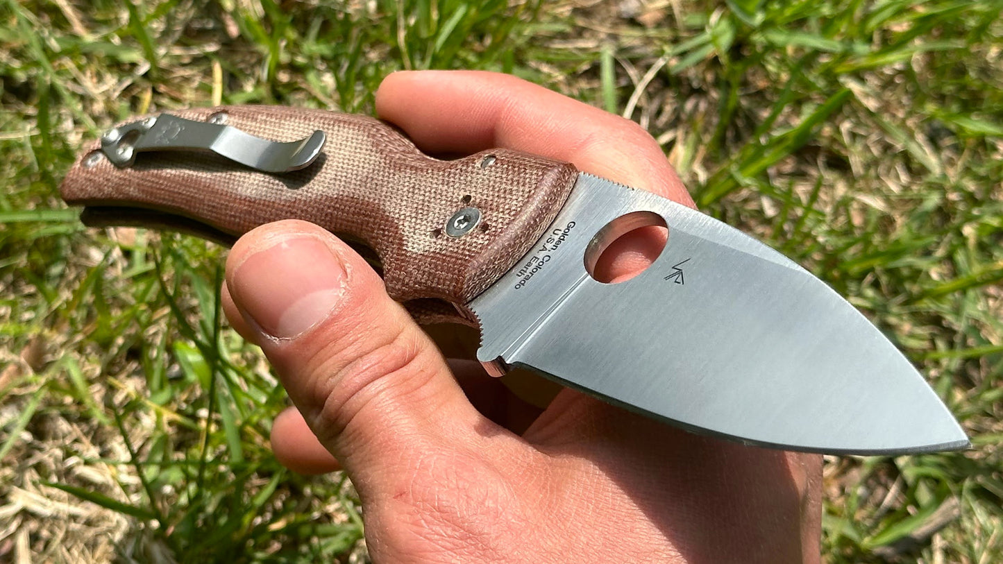 Spyderco Shaman Z-Wear Sprint Run Pre-Owned Good Condition C229MPZW - Satin Zapp Z-Wear PM Leaf Blade & Brown Canvas Micarta Handle | Made in Golden, Colorado U.S.A. Earth