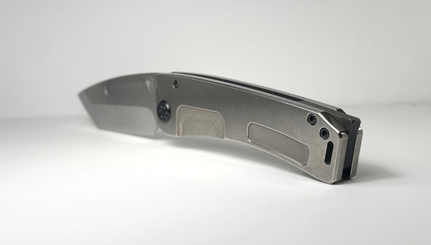 Medford Knife & Tool Marauder-H Pre-Owned - Tumbled Satin 3.75" CPM-3V Tanto Blade & Titanium Handle - Flamed Pocket Clip & Hardware - Ti Frame Lock w/ Blade Fuller | Made in USA