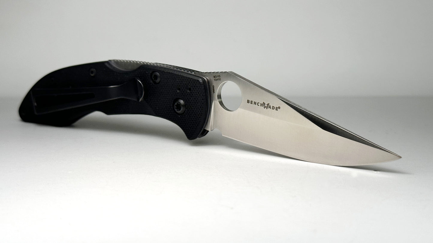 Benchmade | Harley Davidson Mini Pika 13412 Pre-Owned | Satin 9Cr13 Clip Point Blade & Black G-10 Handle - Lockback w/ Round Hole | Made in China