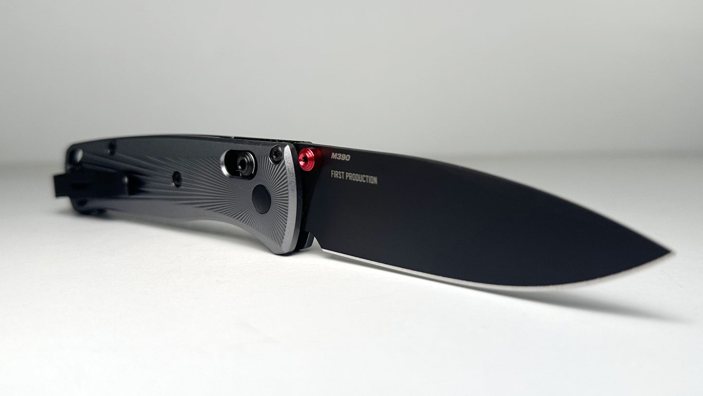 Benchmade Bugout 535BK-4 Pre-Owned First Production - Black Coated 3.24" Bohler M390 Drop Point Blade & Silver Aircraft Aluminum Handle - AXIS Bar Lock Folder | Made in USA