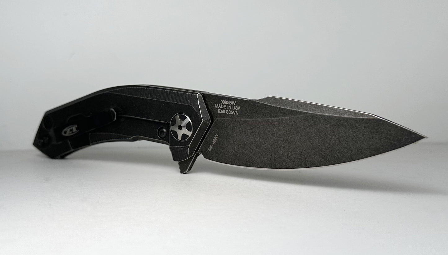 Zero Tolerance 0095BW Flipper Pre-Owned NO BOX - CPM-S35VN 3.6" Black-Washed Harpoon-Style Blade & Titanium Handle - Ti Frame Lock w/ Flipper Tab | Made in USA