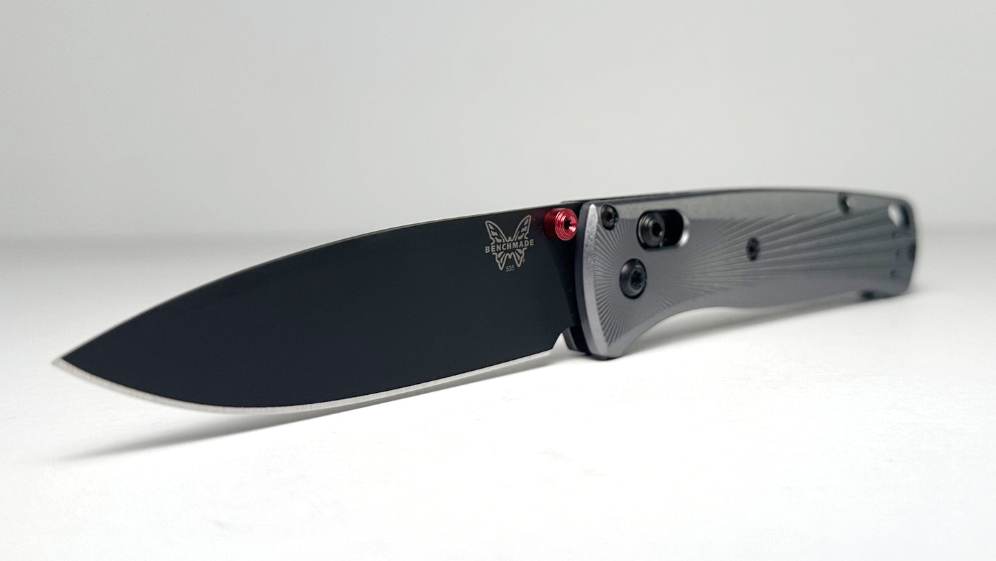 Benchmade Bugout 535BK-4 Pre-Owned First Production - Black Coated 3.24" Bohler M390 Drop Point Blade & Silver Aircraft Aluminum Handle - AXIS Bar Lock Folder | Made in USA