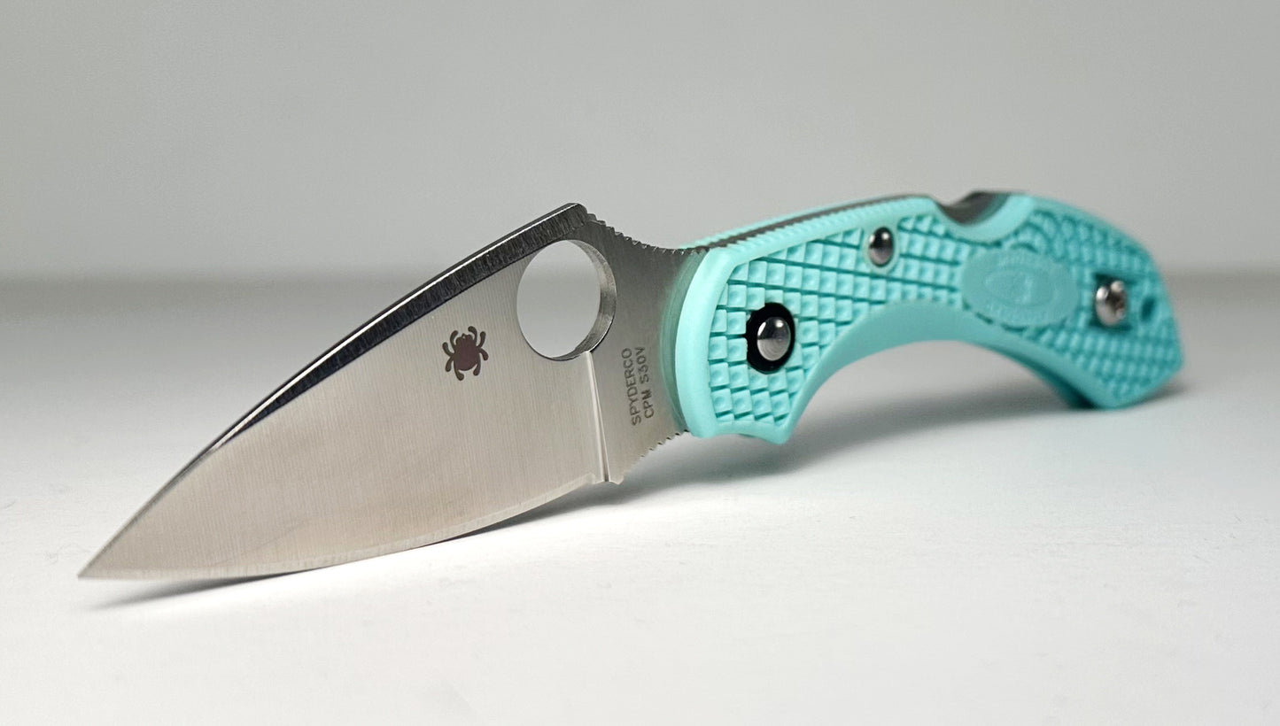 Spyderco Dragonfly 2 Teal C28FPTL2 Pre-Owned Exclusive - Satin 2.3" CPM-S30V Leaf Blade & Teal FRN Handle Scales - Lockback w/ Round Thumb Hole | Made in Japan