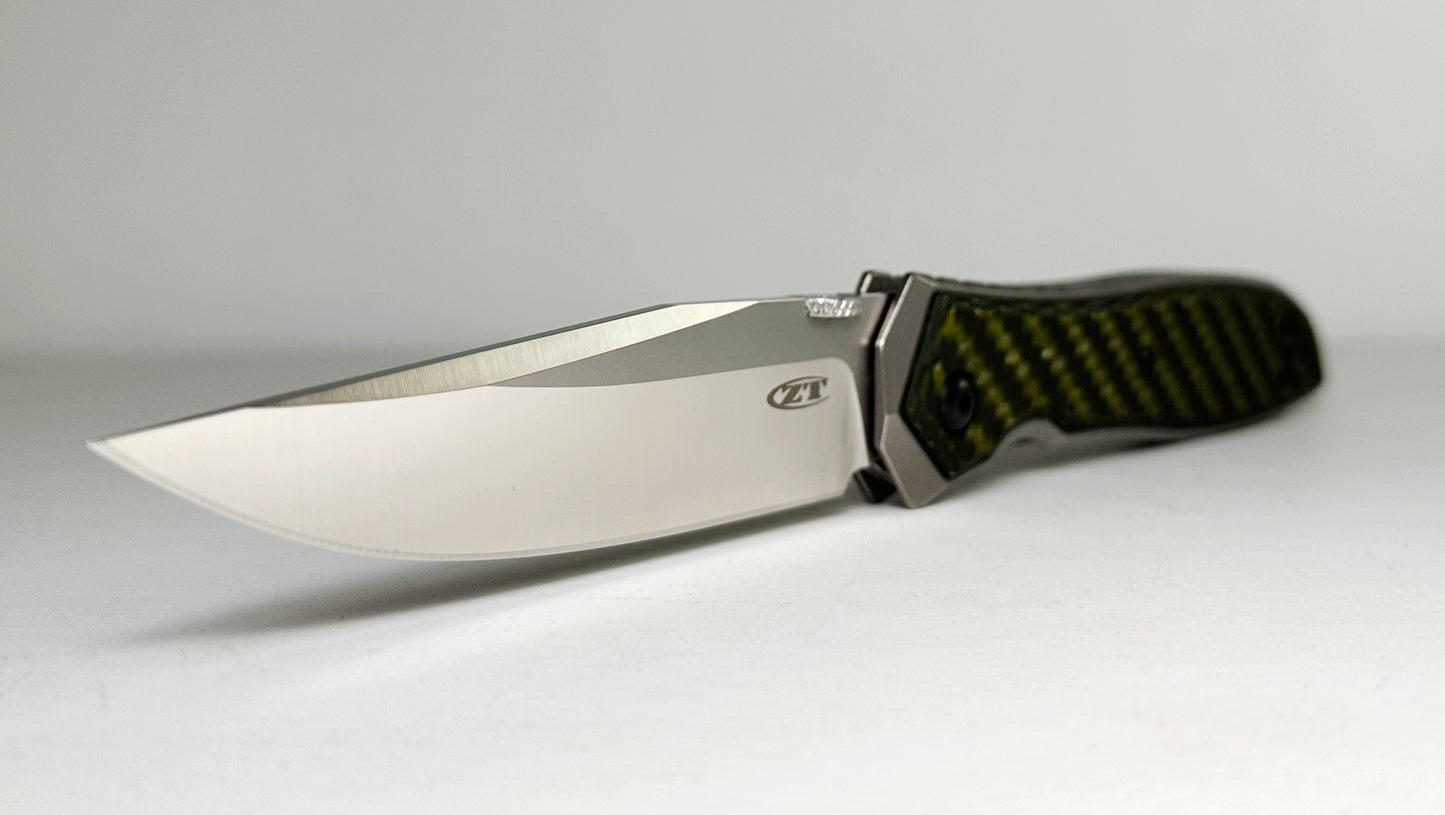 Zero Tolerance | Ernest Emerson 0640 Pre-Owned LNIB - Satin 3.75" CP20CV Drop Point Blade & Titanium Handle w/ Carbon Fiber Overlays - Frame Lock Folder w/ Thumb Disk | Made in USA