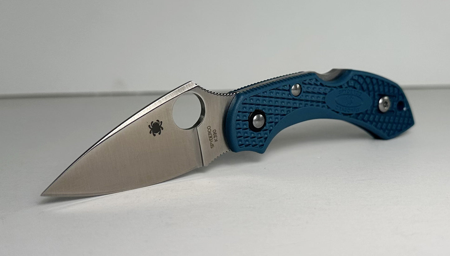 Spyderco Dragonfly 2 C28FP2K390 Pre-Owned - Satin 2.3" Bohler K390 Drop Point Blade & Blue FRN Handle Scales - Lockback Manual w/ Round Thumb Hole | Made in Japan