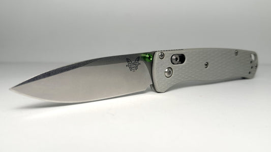 Benchmade Bugout BHQ Exclusive 535-2202 LNIB - Stonewash CPM 20CV & Gray G-10 Handle Scales w/ Green Studs & Spacers - AXIS Bar Lock | Made in USA