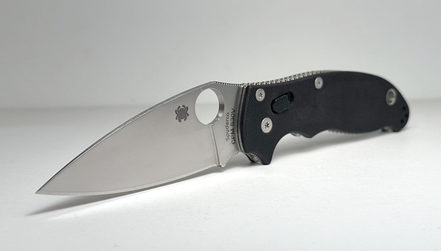 Spyderco Manix 2 C101GP2 Pre-Owned - Satin 3.37" CPM-S30V Drop Point Blade & Black G-10 Handle Scales - Ball Bearing Bar Lock & Round Thumb Hole | Made in USA