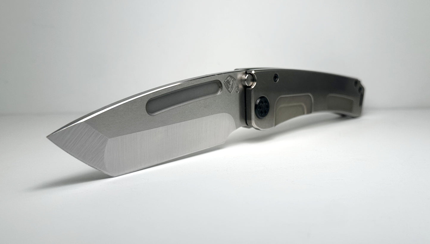 Medford Knife & Tool Marauder-H Pre-Owned - Tumbled Satin 3.75" CPM-3V Tanto Blade & Titanium Handle - Flamed Pocket Clip & Hardware - Ti Frame Lock w/ Blade Fuller | Made in USA