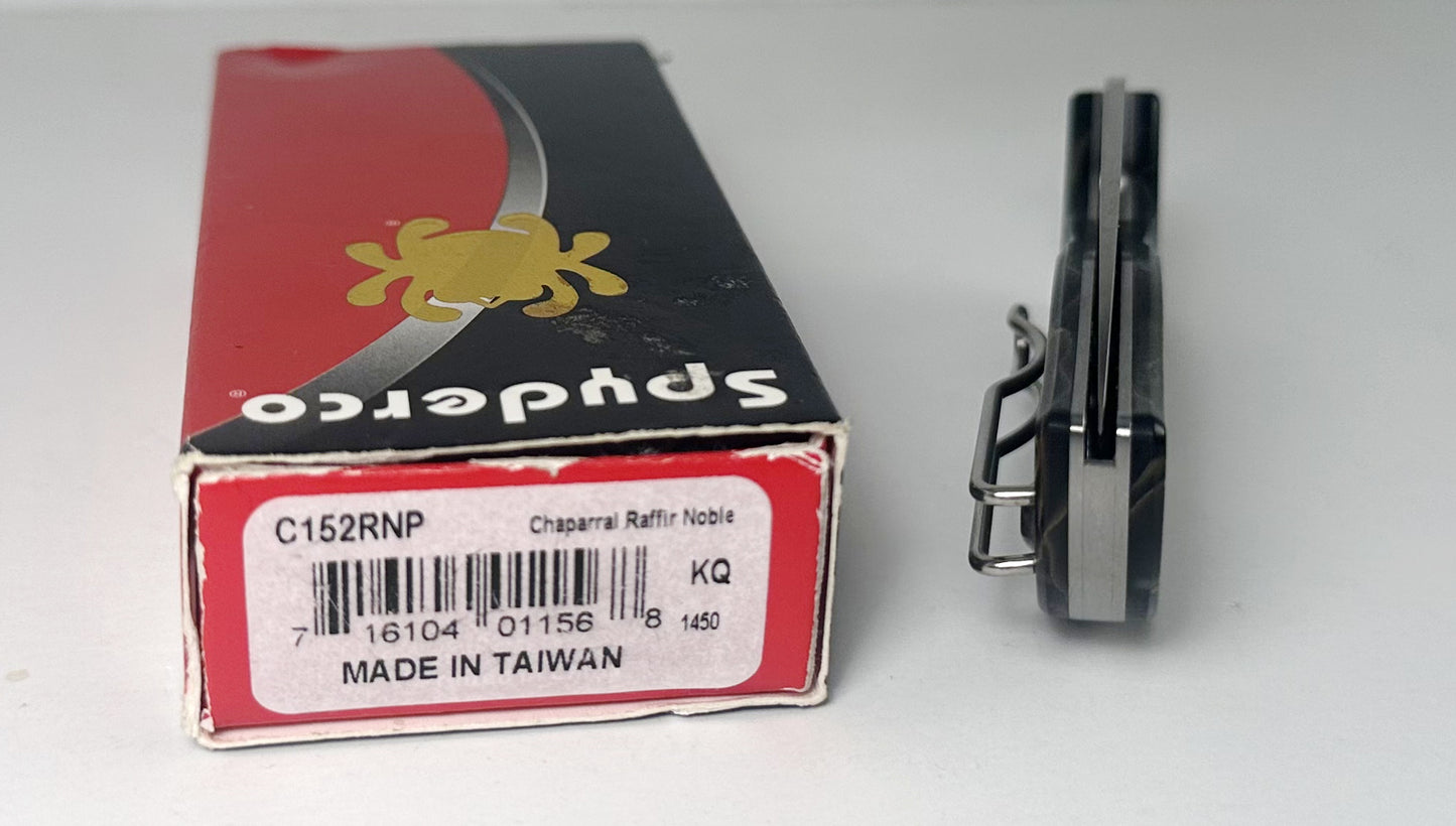 Spyderco Chaparral Raffir Noble C152RNP Pre-Owned - Satin 2.8" CTS-XHP Leaf Shaped Blade & Raffir Noble Epoxy Resin Composite Handle Scales - Lockback Folder w/ Round Thumb Hole | Made in Taiwan