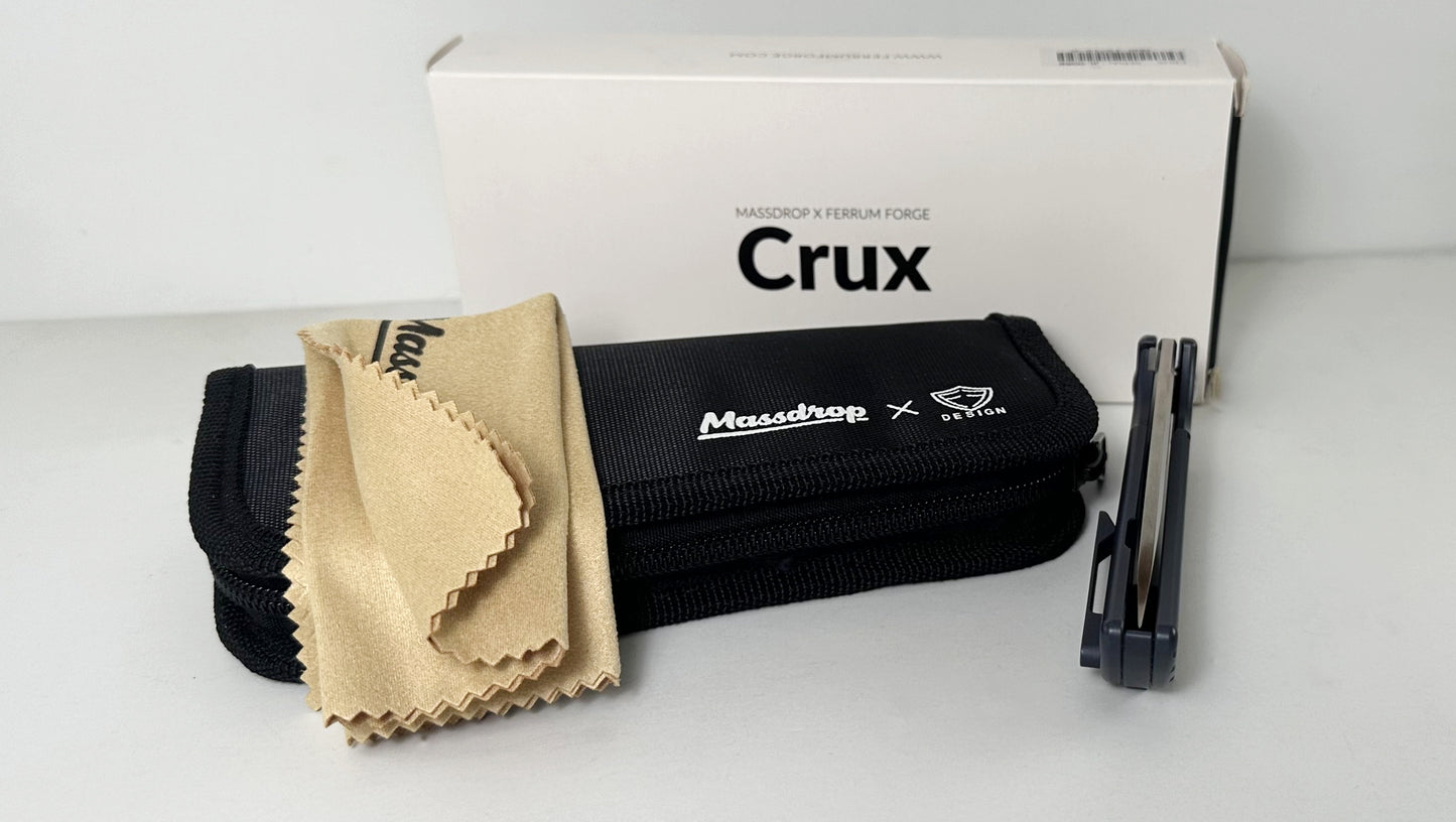 Massdrop DROP x Ferrum Forge Crux MDX-19710-6 #JL0056 Pre-Owned - Satin 3.4" CPM-S35VN Drop Point Blade & Blue Titanium Handle - Ti Frame Lock Flipper | Made in China by WE Knives