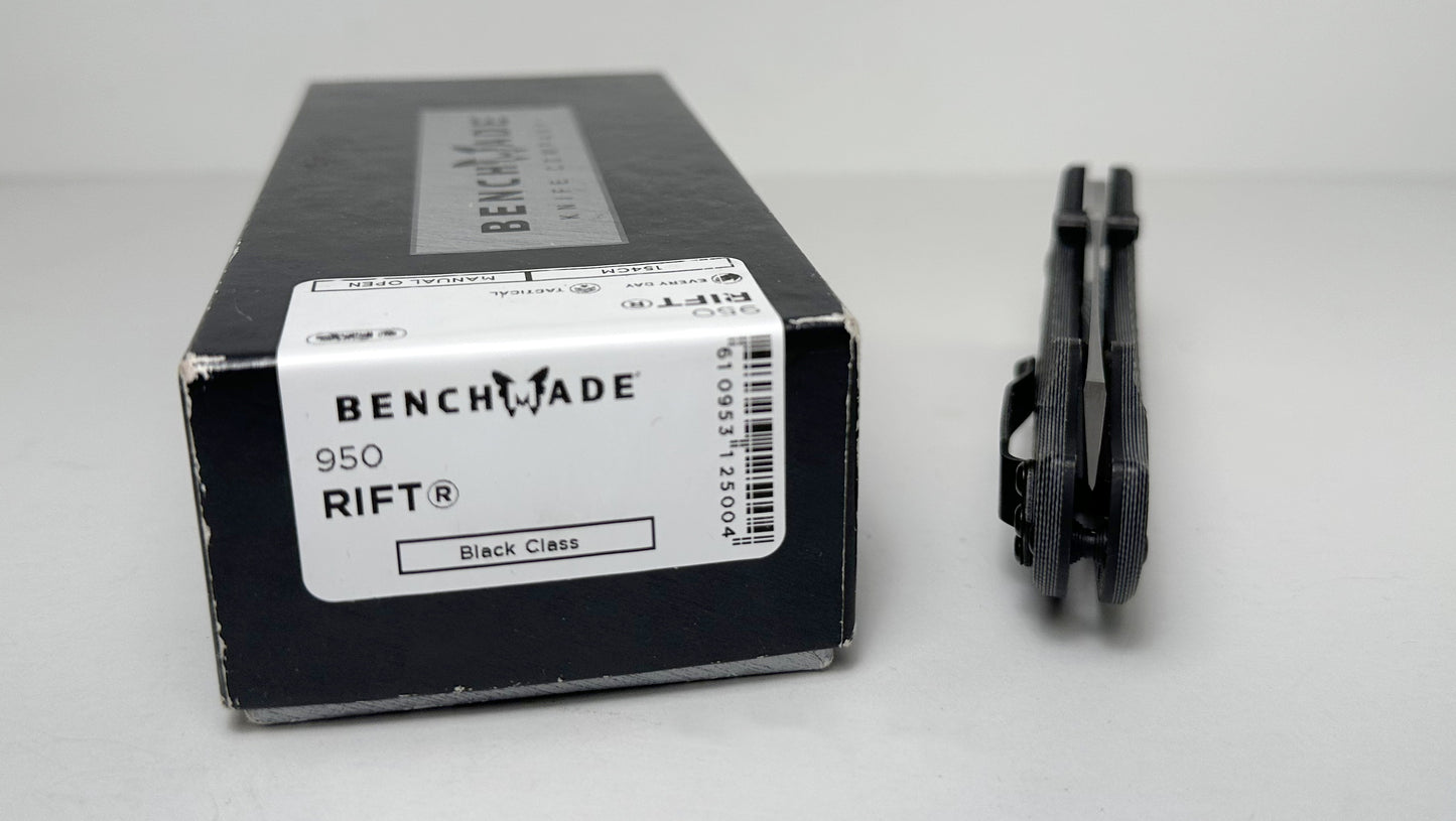 Benchmade Rift 950 Pre-Owned LNIB - Satin 3.7" 154CM Modified Reverse Tanto Blade & Black / Gray G-10 Handle Scales - AXIS Bar-Lock Folder w/ Dual Studs | Made in USA