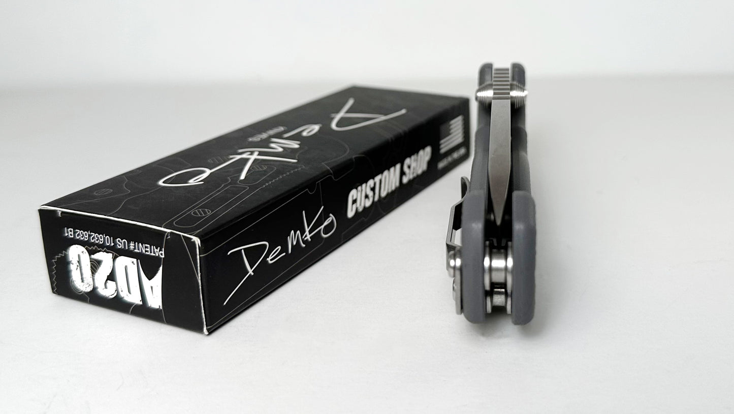Demko AD20-I Full-Sized International Pre-Owned - Stonewashed CPM-20CV Slotted Drop Point Blade & Gray G-10 Handle Scales - Shark Lock Folder w/ Dual Studs | Assembled in USA