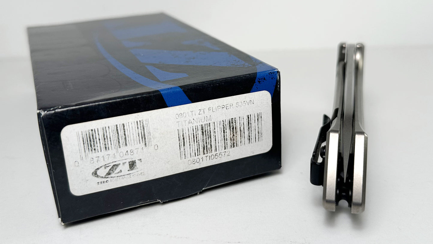 Zero Tolerance | Todd Rexford 0801TI Pre-Owned - Stonewash 3.5" CPM-S35VN Drop Point Blade & 3D Machined Titanium Handle - Frame Lock Folder w/ Flipper Tab | Made in USA