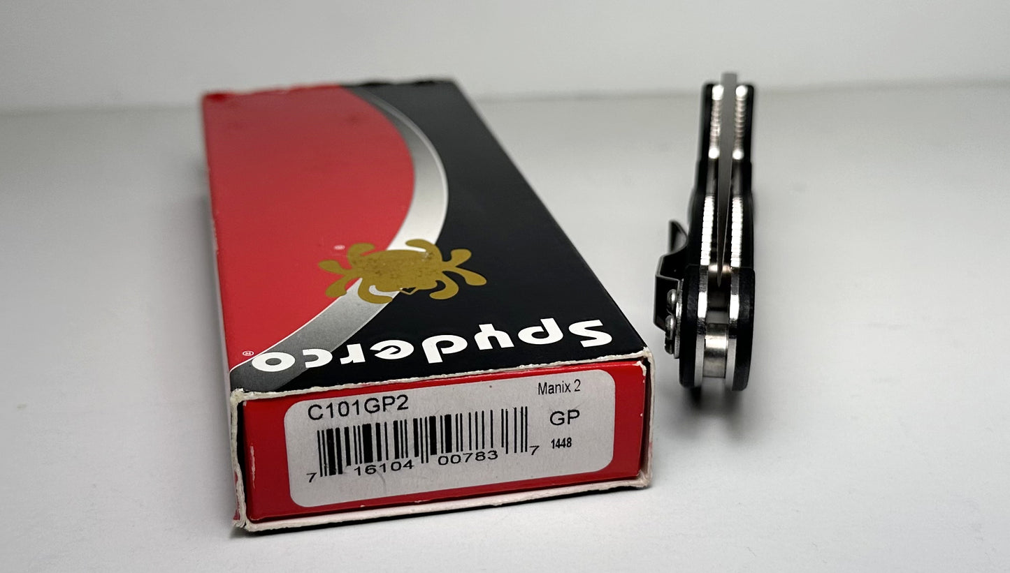Spyderco Manix 2 C101GP2 Pre-Owned - Satin 3.37" CPM-S30V Drop Point Blade & Black G-10 Handle Scales - Ball Bearing Bar Lock & Round Thumb Hole | Made in USA