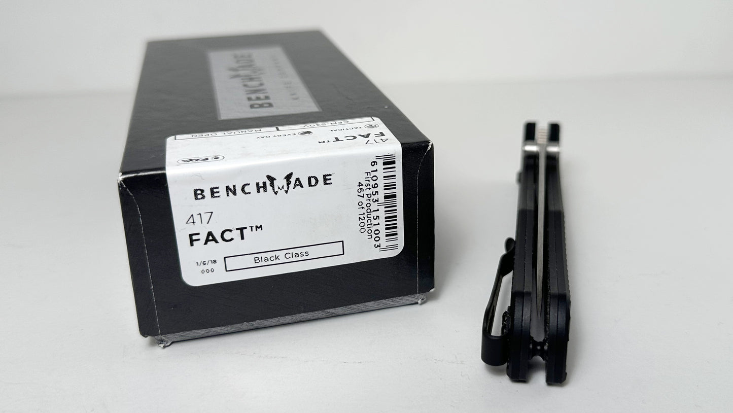 Benchmade Fact 417 Pre-Owned 1st Prod. - Satin 3.95" CPM-S30V Spear Point Blade & Black Grooved Aluminum Handle Scales - AXIS Bar Lock Folder w/ Dual Studs | Made in USA