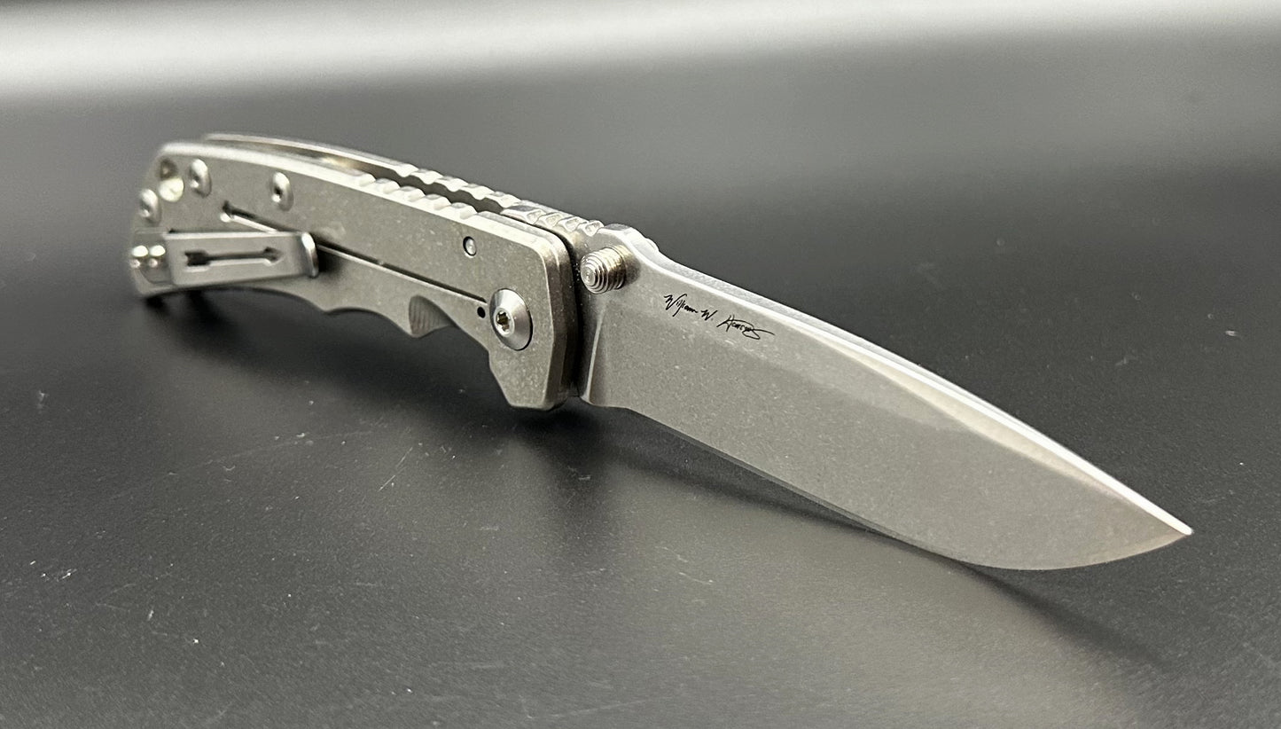 Spartan Blades Harsey SF5SW Pre-Owned - Stonewashed CPM-S35VN Drop Point Blade & Stonewash Titanium Frame Lock Handle w/ Dual Thumb Studs | Made in USA