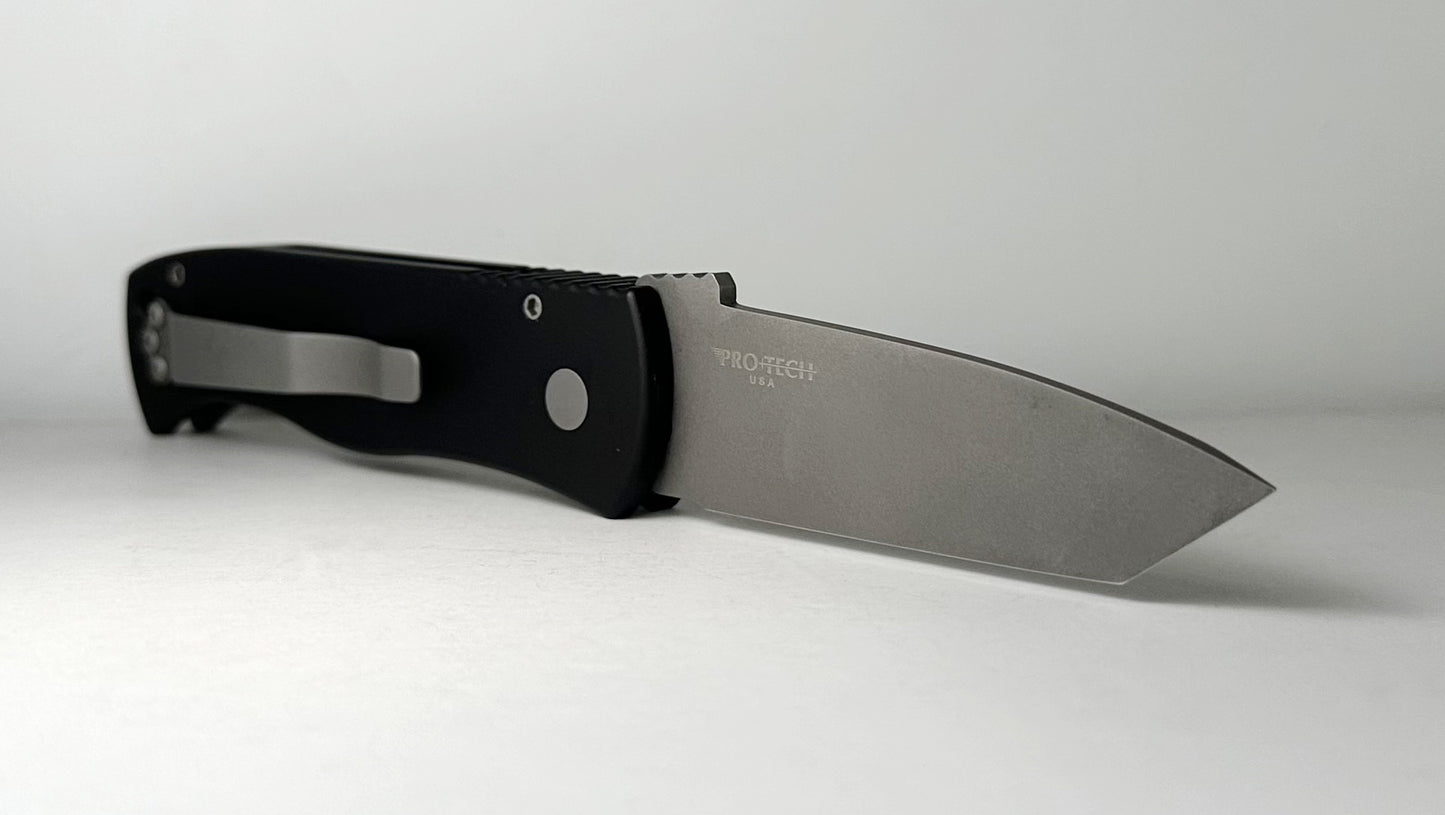 Pro-Tech | Ernest Emerson CQC7 Auto E7T01 Pre-Owned - Bead Blasted 3.25" 154CM Chisel-Ground Tanto Blade & Black Aluminum Handle - Push Button Automatic w/ No Safety | Made in USA