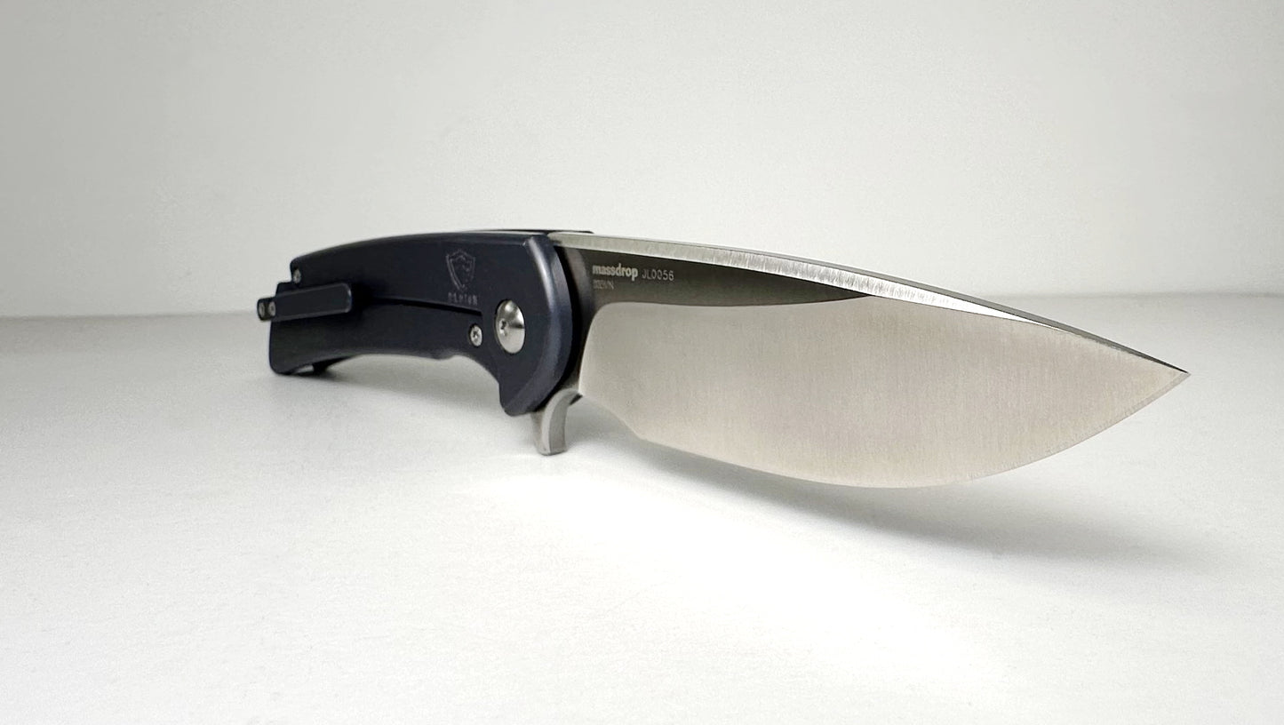 Massdrop DROP x Ferrum Forge Crux MDX-19710-6 #JL0056 Pre-Owned - Satin 3.4" CPM-S35VN Drop Point Blade & Blue Titanium Handle - Ti Frame Lock Flipper | Made in China by WE Knives