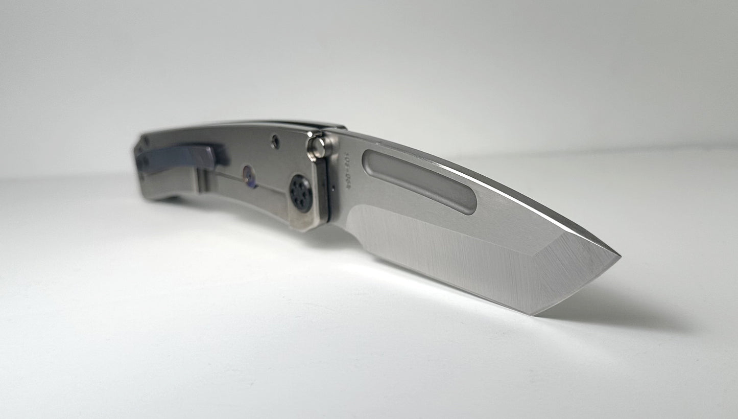 Medford Knife & Tool Marauder-H Pre-Owned - Tumbled Satin 3.75" CPM-3V Tanto Blade & Titanium Handle - Flamed Pocket Clip & Hardware - Ti Frame Lock w/ Blade Fuller | Made in USA
