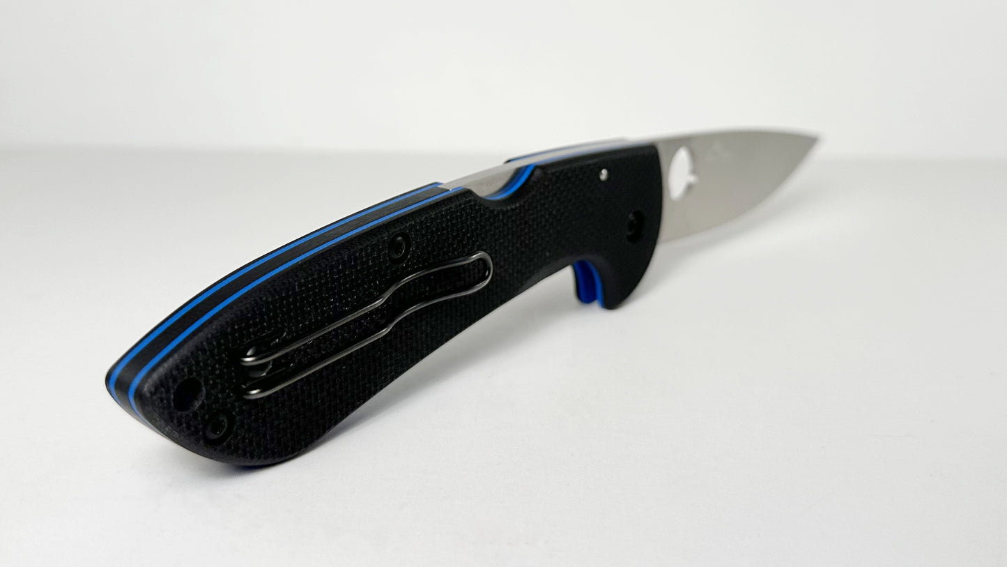 Spyderco Siren C247GP Pre-Owned - Satin LC200N Drop Point Blade & Black G-10 Scales w/ Blue Liners - Reversible Wire Pocket Clip | Made in U.S.A.