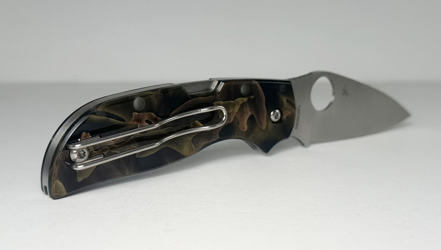 Spyderco Chaparral Raffir Noble C152RNP Pre-Owned - Satin 2.8" CTS-XHP Leaf Shaped Blade & Raffir Noble Epoxy Resin Composite Handle Scales - Lockback Folder w/ Round Thumb Hole | Made in Taiwan