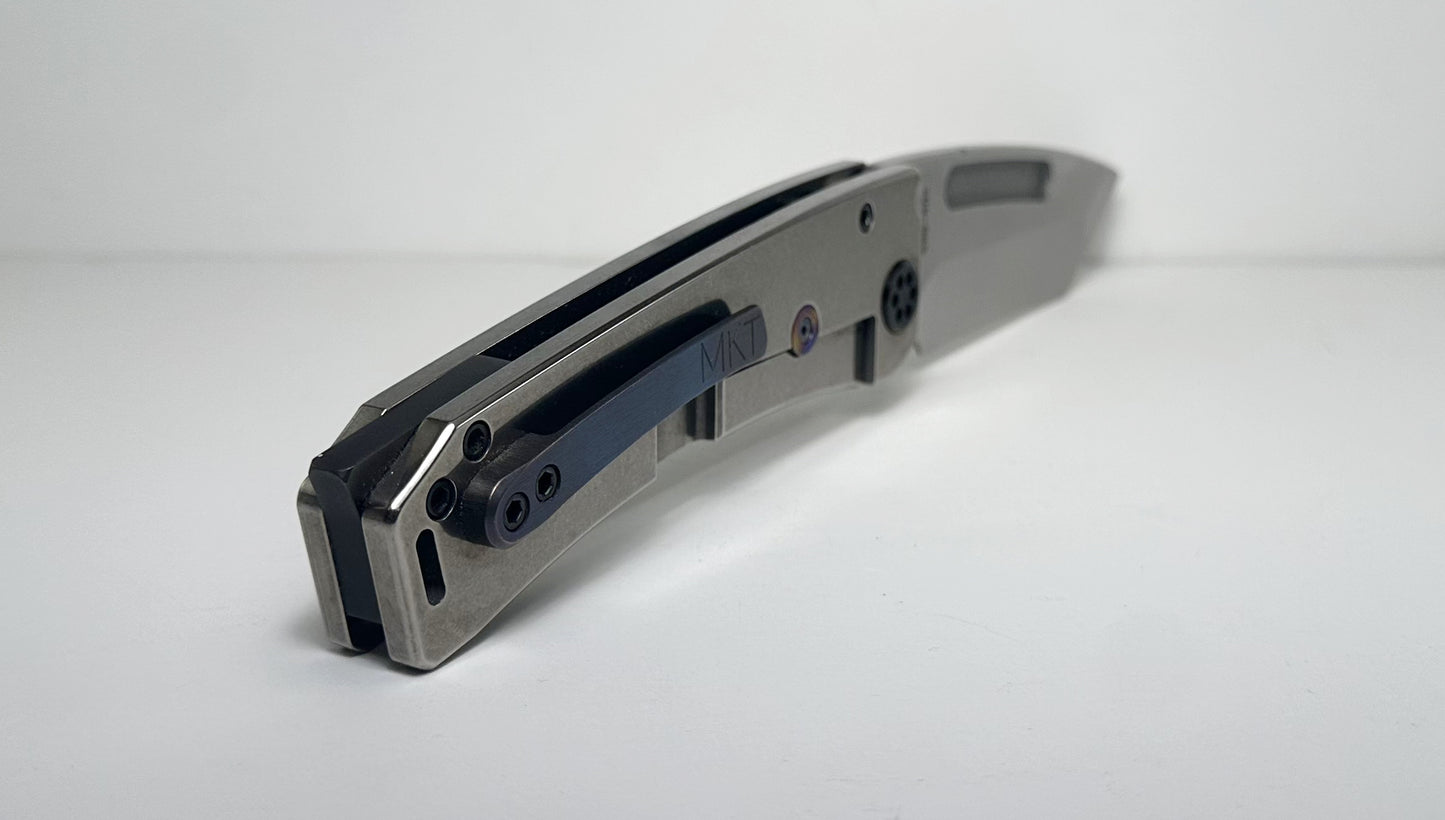 Medford Knife & Tool Marauder-H Pre-Owned - Tumbled Satin 3.75" CPM-3V Tanto Blade & Titanium Handle - Flamed Pocket Clip & Hardware - Ti Frame Lock w/ Blade Fuller | Made in USA