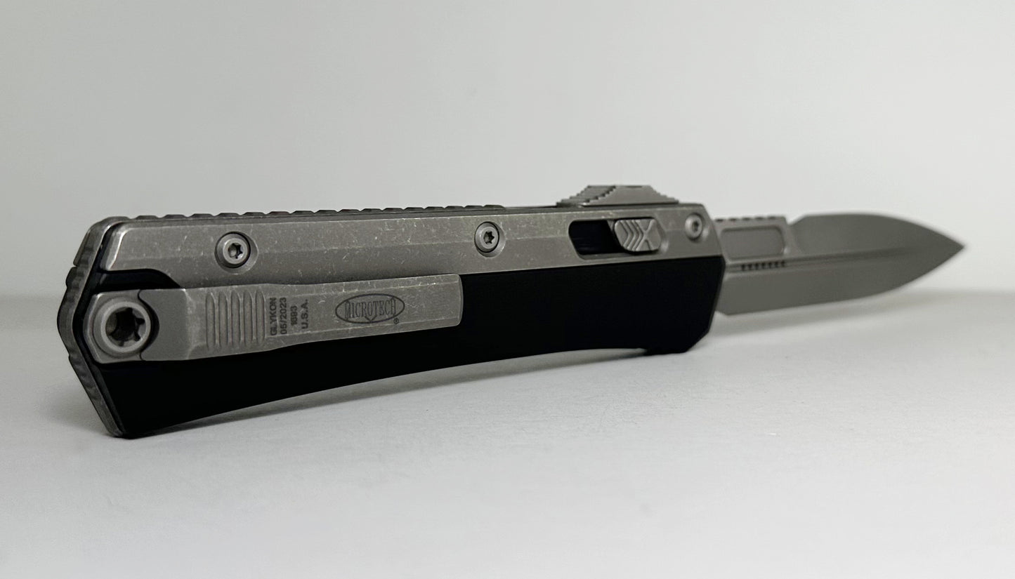 Microtech Glykon OTF 184-10AP Pre-Owned - Apocalyptic Bohler M390 Bayonet-Style Blade & Apocalypic Titanium Overlayed Aluminum Handle - Tri-Slide Out the Front Automatic | Made in USA