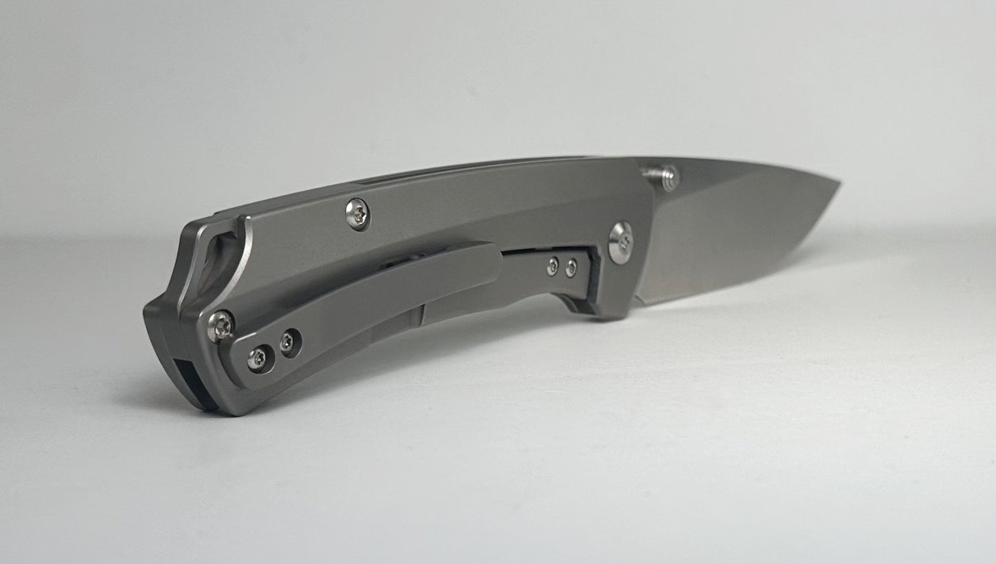 Kizer | Uli Hennicke T1 Ki3490 Pre-Owned - Stonewash 3.25" CPM-S35VN Drop Point Blade & 6AL4V Titanium Handle - Ti Frame Lock w/ Dual Studs | Made in China