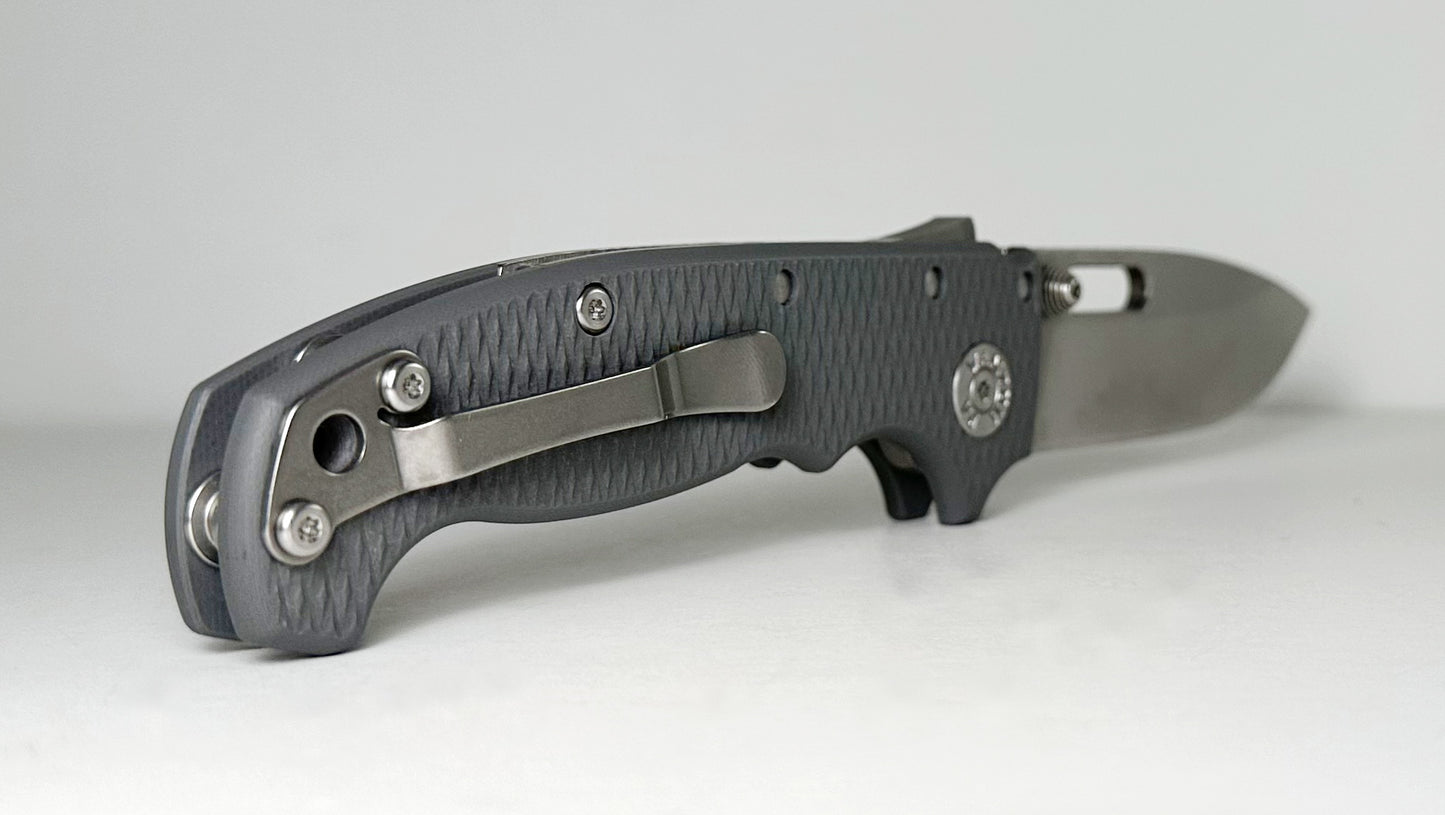 Demko AD20-I Full-Sized International Pre-Owned - Stonewashed CPM-20CV Slotted Drop Point Blade & Gray G-10 Handle Scales - Shark Lock Folder w/ Dual Studs | Assembled in USA