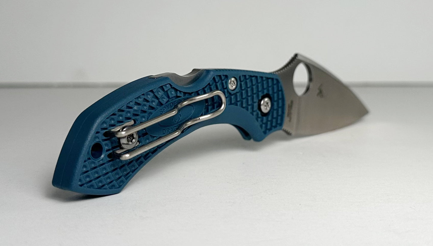 Spyderco Dragonfly 2 C28FP2K390 Pre-Owned - Satin 2.3" Bohler K390 Drop Point Blade & Blue FRN Handle Scales - Lockback Manual w/ Round Thumb Hole | Made in Japan