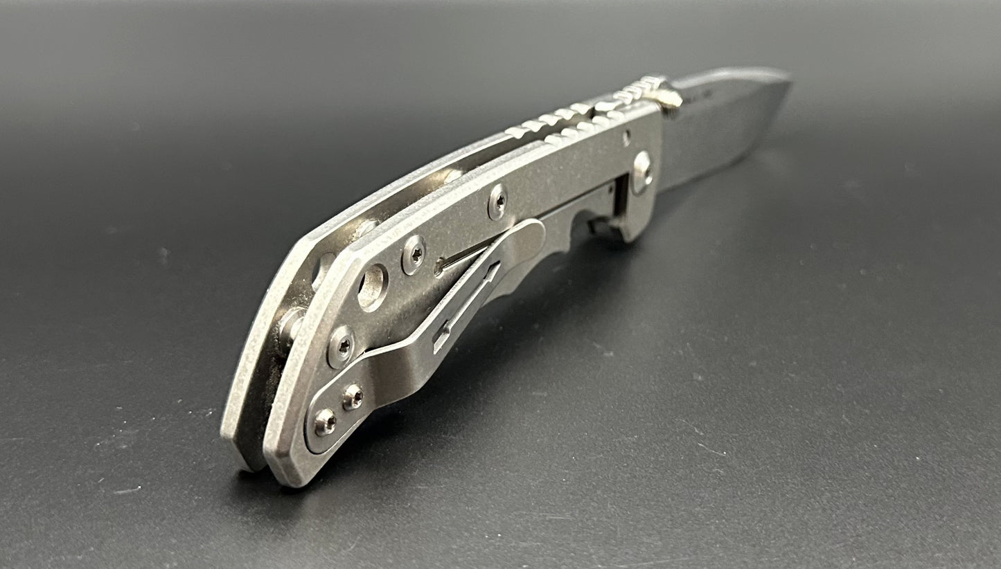 Spartan Blades Harsey SF5SW Pre-Owned - Stonewashed CPM-S35VN Drop Point Blade & Stonewash Titanium Frame Lock Handle w/ Dual Thumb Studs | Made in USA