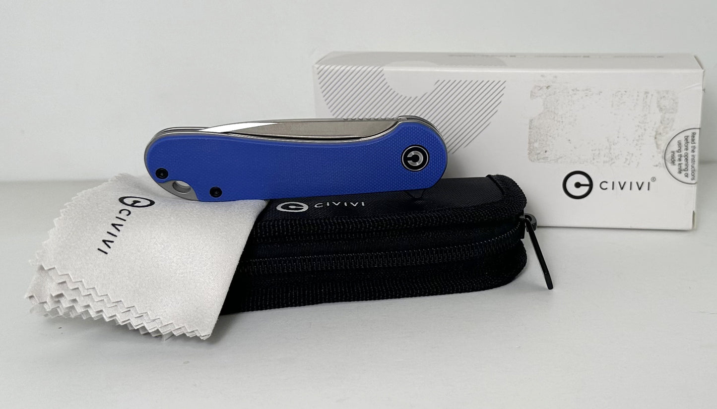 CIVIVI Elementum C907F Pre-Owned - Satin 2.96" CPM-D2 Drop Point Blade & Blue G-10 Handle - Liner Lock w/ Flipper Tab | Made in China