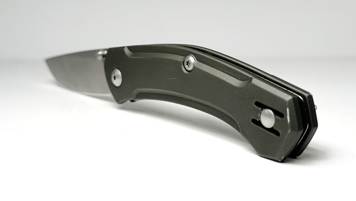 GiantMouse ACE Iona Pre-Owned - OD Green Aluminum Handle Scales & Stonewash 2.9" Bohler M390 Drop Point Blade - Liner Lock Manual w/ Dual Thumb Studs | Made in Italy