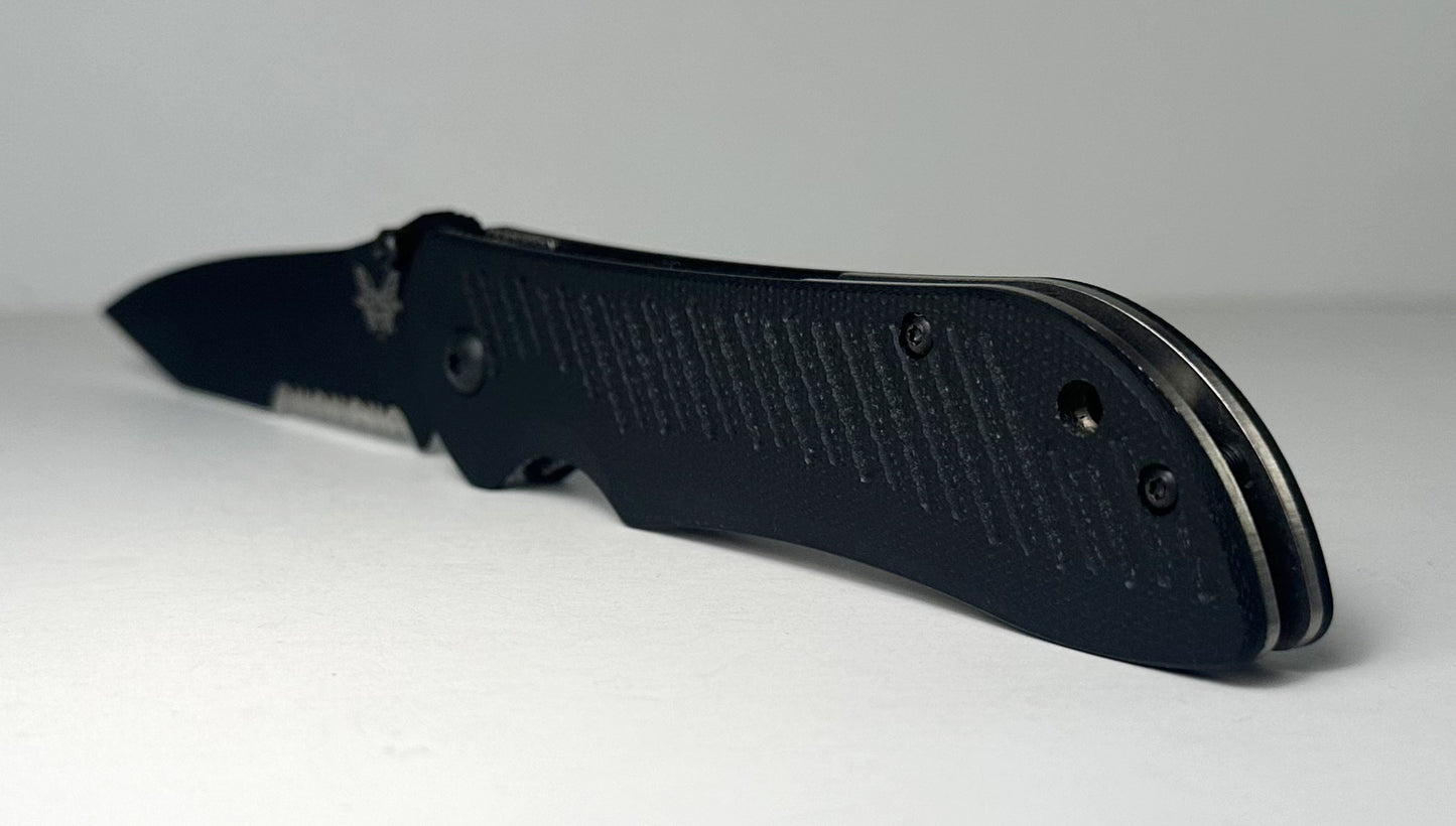 Benchmade Nitrous Stryker 912SBKD2 Pre-Owned Spring Assisted - Black Coated 3.7" CPM-D2 Partially Serrated Tanto Blade & Black G-10 Scales - Dual Thumbstud Spring Action Liner Lock | Made in USA