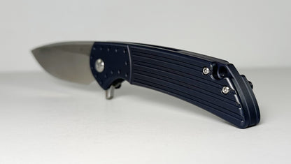 Massdrop DROP x Ferrum Forge Crux MDX-19710-6 #JL0056 Pre-Owned - Satin 3.4" CPM-S35VN Drop Point Blade & Blue Titanium Handle - Ti Frame Lock Flipper | Made in China by WE Knives
