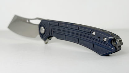 Massdrop DROP x Ferrum Forge Buc MDX-21480-8 #ML0027 Pre-Owned - Satin 3.5" CPM-S35VN Modified Sheepsfoot Blade & Blue Milled Titanium Handle - Frame Lock Flipper | Made in China by WE Knife