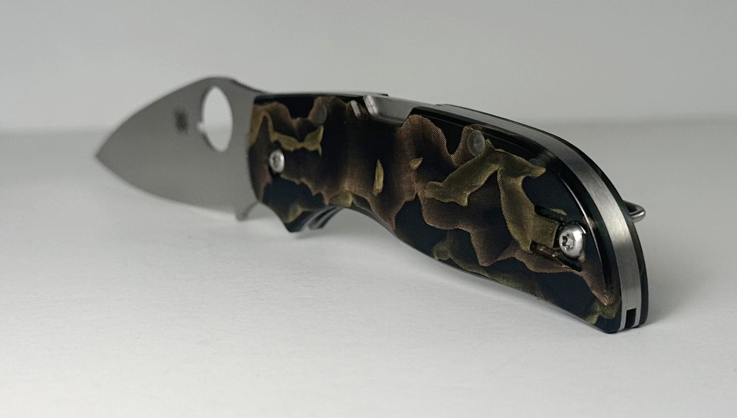 Spyderco Chaparral Raffir Noble C152RNP Pre-Owned - Satin 2.8" CTS-XHP Leaf Shaped Blade & Raffir Noble Epoxy Resin Composite Handle Scales - Lockback Folder w/ Round Thumb Hole | Made in Taiwan