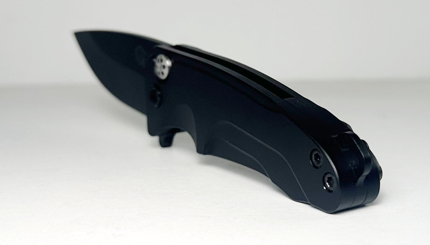 Medford Knife & Tool Smooth Criminal Pre-Owned - Black PVD Coated CPM-S35VN Drop Point Blade & Aluminum Handle - Button Lock w/ Flipper Tab | Made in USA