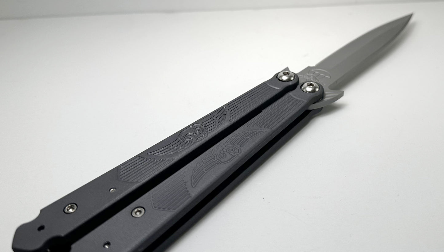Rob Dalton Wings Bali-Song Pre-Owned Run of 100 NO PACKAGING - Bead Blasted ATS-34 Spear Point Blade & Gray Aluminum Alloy Handles - Locking Ball Latch Lock | Made in USA