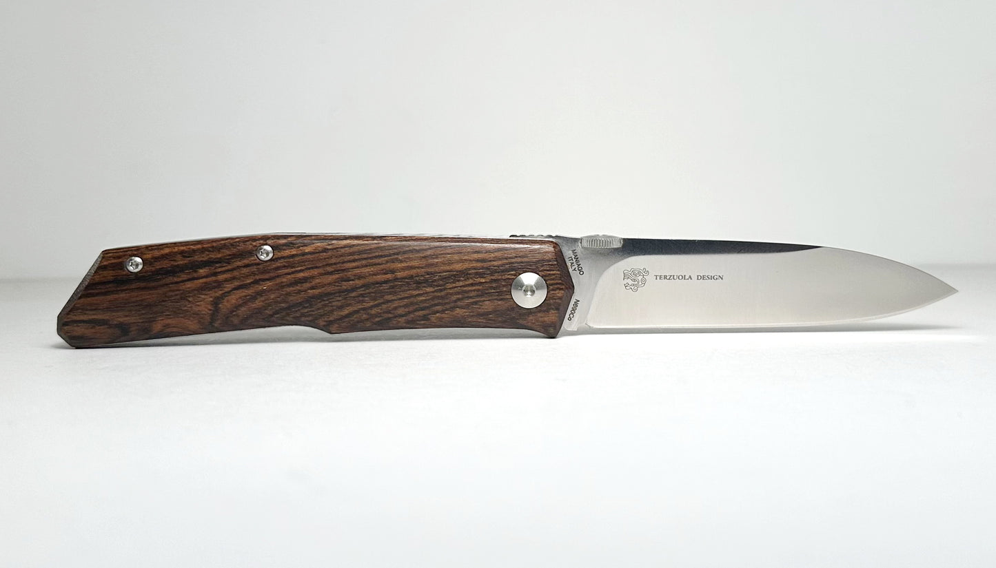 Fox Knives Bob Terzuola FX-525B Pre-Owned - Satin 3.54" Bohler N690Co Drop Point Blade & Bocote Wood Handle - Liner Lock w/ Thumb Disc | Made in Italy