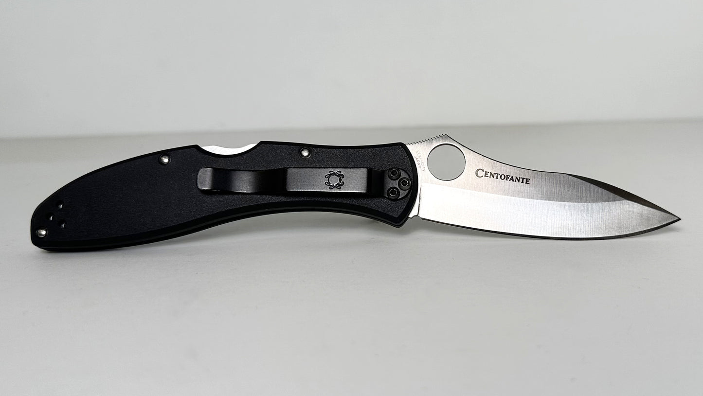 Spyderco Centofante 3 C66PBK3 Pre-Owned -Satin VG-10 Modified Blade & Black FRN Handle Scales - Lockback Manual w/ Round Thumb Hole | Made in Japan