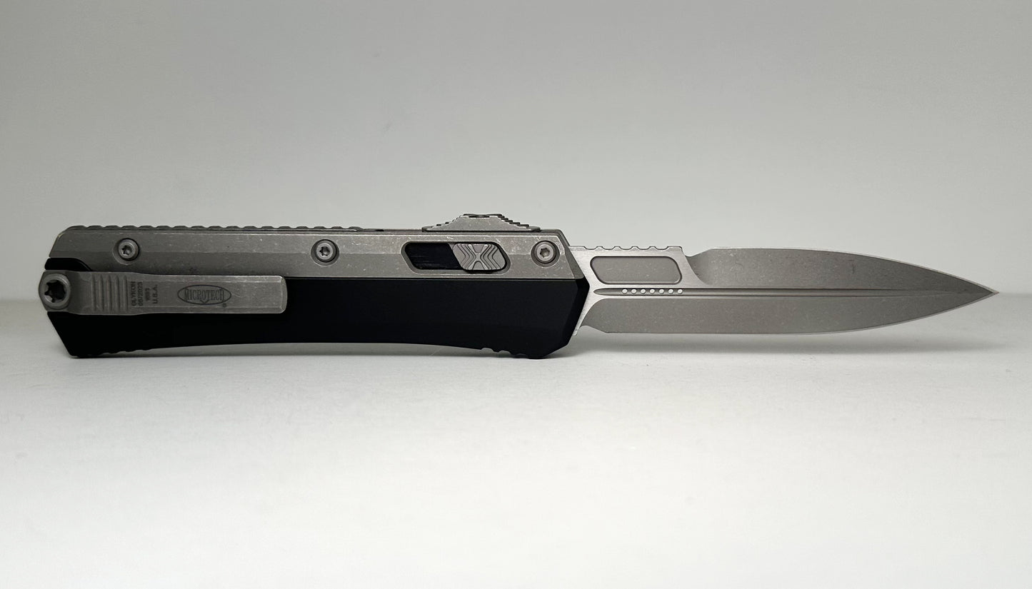 Microtech Glykon OTF 184-10AP Pre-Owned - Apocalyptic Bohler M390 Bayonet-Style Blade & Apocalypic Titanium Overlayed Aluminum Handle - Tri-Slide Out the Front Automatic | Made in USA