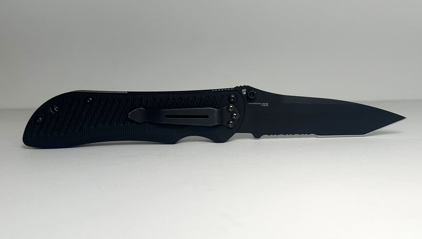 Benchmade Nitrous Stryker 912SBKD2 Pre-Owned Spring Assisted - Black Coated 3.7" CPM-D2 Partially Serrated Tanto Blade & Black G-10 Scales - Dual Thumbstud Spring Action Liner Lock | Made in USA