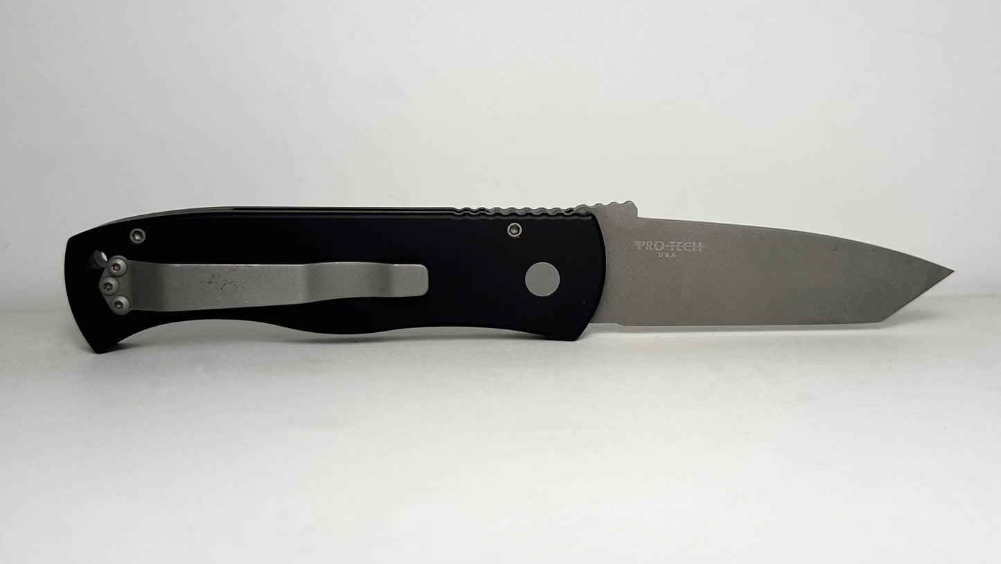 Pro-Tech | Ernest Emerson CQC7 Auto E7T01 Pre-Owned - Bead Blasted 3.25" 154CM Chisel-Ground Tanto Blade & Black Aluminum Handle - Push Button Automatic w/ No Safety | Made in USA
