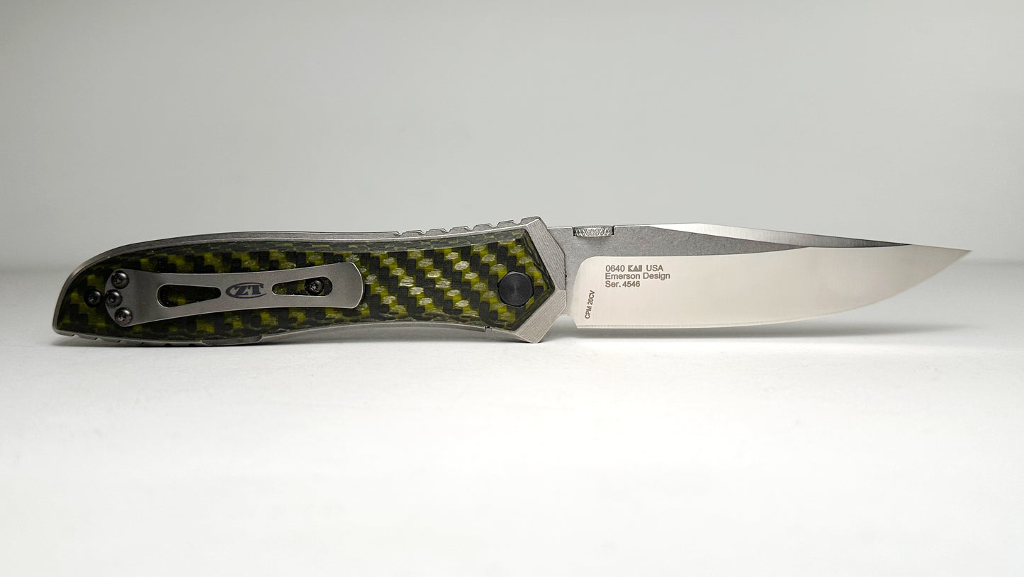 Zero Tolerance | Ernest Emerson 0640 Pre-Owned LNIB - Satin 3.75" CP20CV Drop Point Blade & Titanium Handle w/ Carbon Fiber Overlays - Frame Lock Folder w/ Thumb Disk | Made in USA